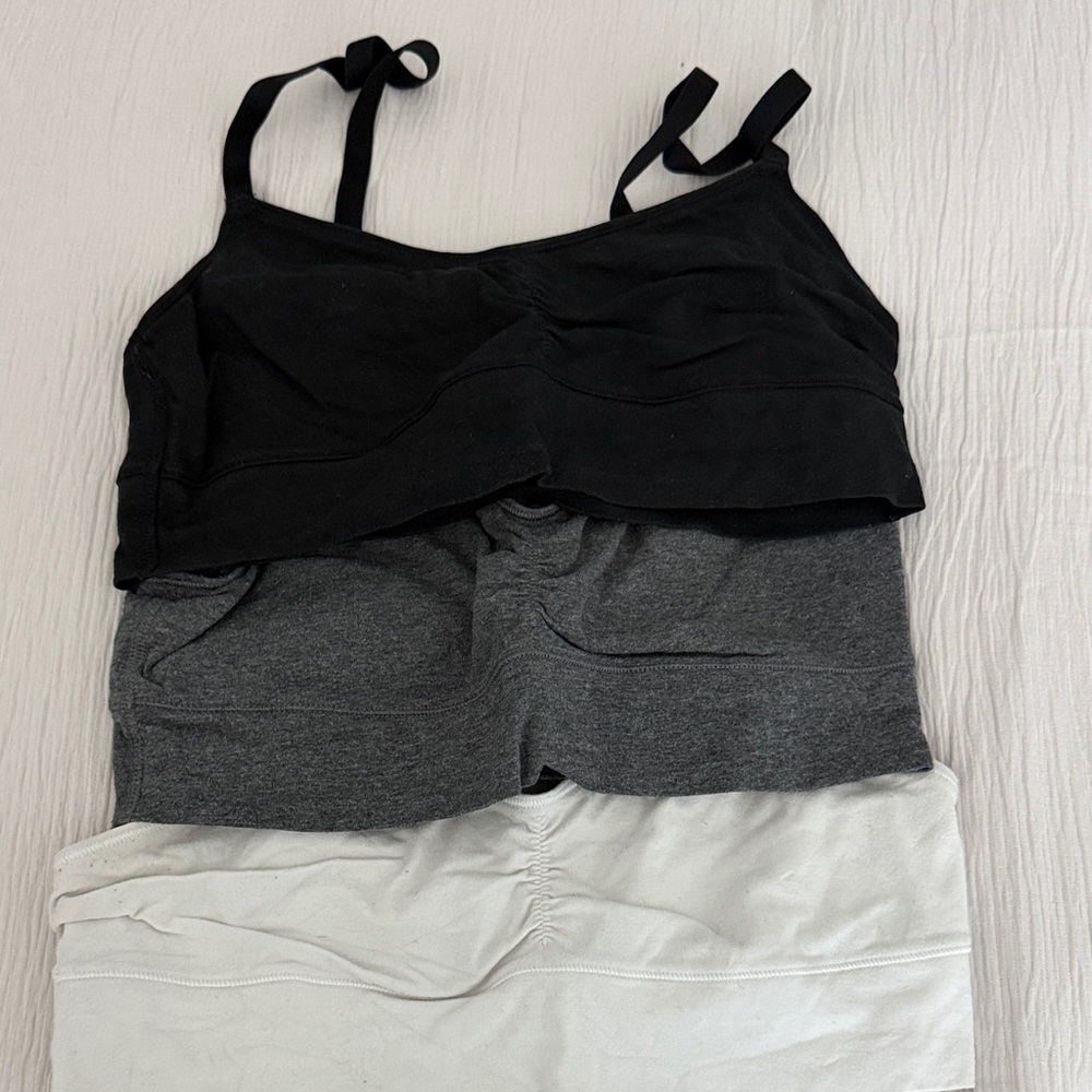 Black Grey White Layered Sports Bra Top with Adjustable Straps